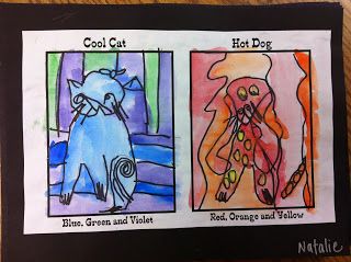 Cool Cat and Hot Dog Painting for Art Books: ChumleyScobey Art Room Project For Kindergarten, Metro Art, Color Art Lessons, Room Kindergarten, Room Collage, First Grade Art, Kindergarten Art Lessons, 4th Grade Art, Arts Integration