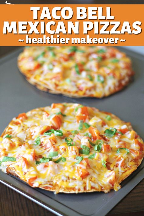 Copycat Taco Bell Mexican Pizzas are the PERFECT dinner recipe! With less than 400 calories, you can feel good about serving this fresh family meal! Lightened Up Taco Bell Copycat Mexican Pizzas, Mexican Dinner Night Ideas, Healthy Lunch Ideas Mexican, Ww Taco Bell Mexican Pizza, Weight Watchers Taco Bell Mexican Pizza, Ww Mexican Pizza, Mexican Dishes Healthy, Copycat Casey’s Taco Pizza, Healthy Taco Bell Copycat