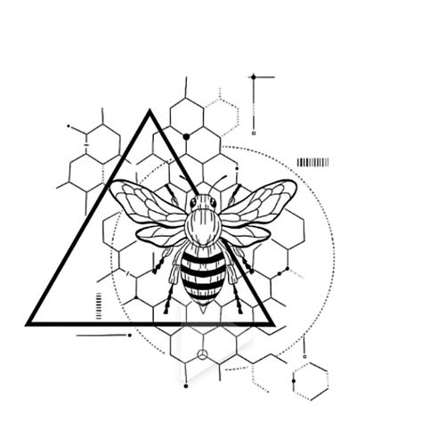 Patron Bee Tattoo, Geometric Bumble Bee Tattoo, Geometric Honey Bee Tattoo, Bumble Bee Hexagon Tattoo, Bumble Bee Tattoo Line Work, Geometric Bee, Honeycomb Tattoo, Aztec Tattoos Sleeve, Logo Bee