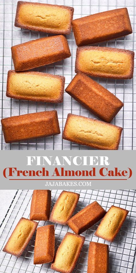 Brown Butter Financier, Financier Cake Recipe, Authentic French Dessert Recipes, Almond Flour Pastries, Fanciers Desserts, Authentic French Desserts, Friands Recipe Almond, Coffee Pairings Food, French Bakery Recipes