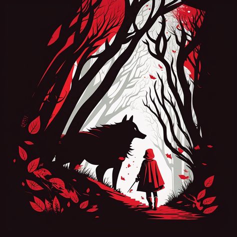 Red Riding Hood Wolf, Red Riding Hood Art, Red Ridding Hood, Dark Fairytale, Lino Art, Creepy Christmas, Forest Color, Fairytale Illustration, Fairytale Art