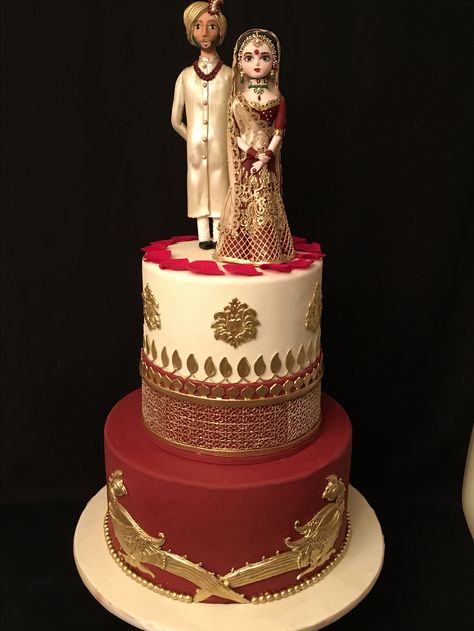 Indian theme wedding cake. Wedding Cake Figures, Cake Topper Wedding Romantic, Indian Wedding Cake, 25th Wedding Anniversary Cakes, Gorgeous Lehengas, Anniversary Cake Designs, Indian Cake, Bachelorette Cake, Couple Cake