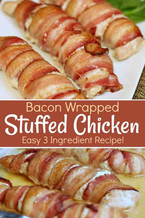 This easy 3 ingredient Bacon Wrapped Stuffed Chicken is full of flavoured cream cheese and wrapped in bacon love - which is crisp bacon. #baconwrapped #stuffedchicken #easyrecipe Chicken Desserts, Flavoured Cream Cheese, Bacon Wallpaper, Bacon Illustration, Chicken Wrapped In Bacon, Bacon Wrapped Stuffed Chicken, Bacon Wrapped Chicken Breast, Chilli Chicken Recipe, Bacon Chicken