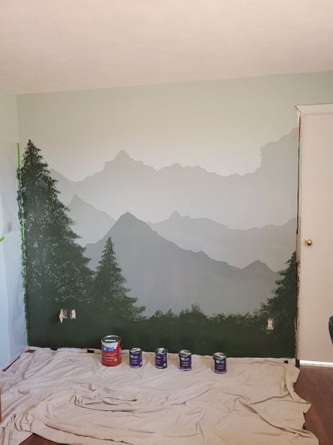 Sea Salt Color, Woodland Mural, How To Start Painting, Nursery Wall Painting, Forest Room, Mountain Wall Mural, Mountain Mural, Oil Painting Lessons, Forest Mural