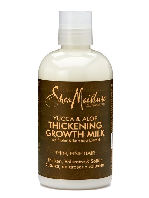 Don't be intimidated by the hippie-ish name. SheaMoisture Yucca & Baobab Thickening Growth Milk ($9.79), an all-natural leave-in conditioner, packs hair-beautifying ingredients like yucca extract to thicken, biotin to strengthen hair follicles, and vitamin-rich baobab oil to fortify. Soda Nails, Drugstore Hair Products, Get Thicker Hair, Thick Hair Remedies, Growing Hair, Hair Growth Products, Hair Growth Secrets, Strengthen Hair Follicles, Shea Moisture