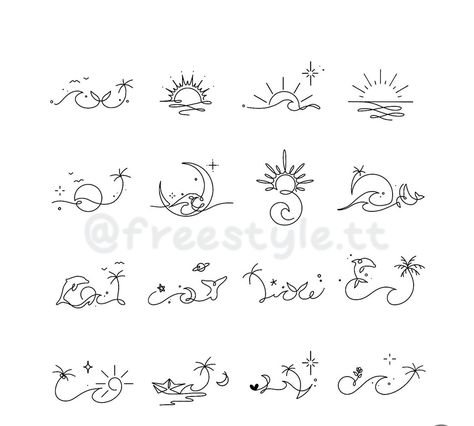 Tiny Tattoos For Ocean Lovers, Small Ocean Tattoo Ideas Simple, Simple Ocean Life Tattoos, Tiny Ocean Themed Tattoo, Sea Tiny Tattoo, Star Sign Tattoos, Small Ocean Tattoo Ideas, Fineline Tattoo Design, Darkside Tattoo