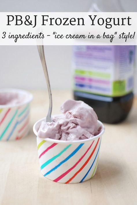 PB&J Frozen Yogurt in a Bag {Just 3 Ingredients!} - Snacking in Sneakers Jelly Homemade, Homemade Frozen Yogurt, Peanut Butter Powder, 200 Calories, High Protein Snacks, Protein Snacks, Healthy Dessert Recipes, Frozen Treats, Ice Cream Recipes