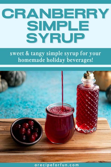 This cranberry simple syrup is tart, sweet, and perfect for sipping all holiday season long! Cranberry Syrup Recipe, Syrup For Drinks, Cranberry Simple Syrup, Simple Syrup Recipe, Simple Syrup Cocktails, Cinnamon Simple Syrup, Holiday Beverages, Canned Cranberries, Cranberry Cinnamon