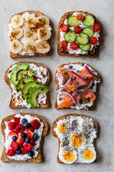 Savory Breakfast Ideas No Eggs, Healthy Bread Breakfast, Diet Food Breakfast, Toast Cottage Cheese, Different Toast Ideas, Make Breakfast, Snack Healthy Ideas, Healthy Diet Ideas, Healthy Food Options Clean Eating