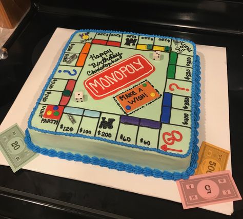 Monopoly board birthday cake! #buttercream #Monopoly #Birthdaycake #Christopher13 #May2019 Monopoly Birthday Cake, Monopoly Cake Ideas, Monopoly Birthday Party, Monopoly Birthday Party Ideas, Board Game Birthday Cake, Monopoly Themed Party, Monopoly Party Decorations, Board Game Cake, Monopoly Cake