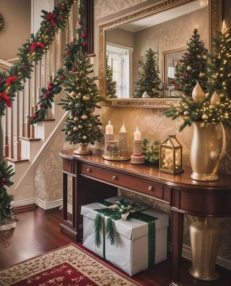 Christmas Foyer Decor, Christmas Garland Fireplace, Garland Fireplace, Christmas Foyer, Cozy Christmas Decor, Foyer Decor, Classy Christmas, Twinkling Lights, Days Until Christmas