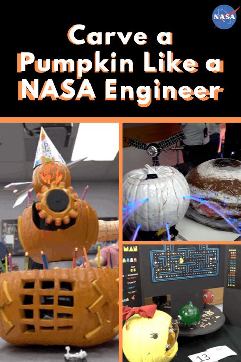 Make an out-of-this-world Halloween pumpkin this year. Take a cue from the engineers at NASA’s Jet Propulsion Laboratory. These engineers design and build robots that can travel millions of miles to study other planets. On Halloween, they can’t help but bring some of that same creative thinking to designing stellar pumpkins that spin, blink, open, light up, and make sounds. Use their tips and be inspired by their ingenuity.How to carve a pumpkin. Science Pumpkin Decorating, Solar Planet, Nasa Engineer, Halloween Science, Nasa Jpl, Math Lesson Plans, Pumpkin Faces, Creative Thinking, A Pumpkin