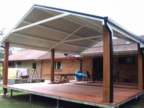 Gable Patio, Patio Roof Extension Ideas, Roof Options, Freestanding Deck, Patio Kits, Shade Design, Corrugated Roofing, Roof Extension, Rooftop Design