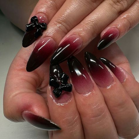 Vampire Nails Gothic Red, Dark Vampy Nails, Short Vampire Nails, Red Blood Nails, Vampire Nails Aesthetic, Black Coquette Nails, Dark Red And Black Nails, Vampire Nails Designs, Dark Coquette Nails