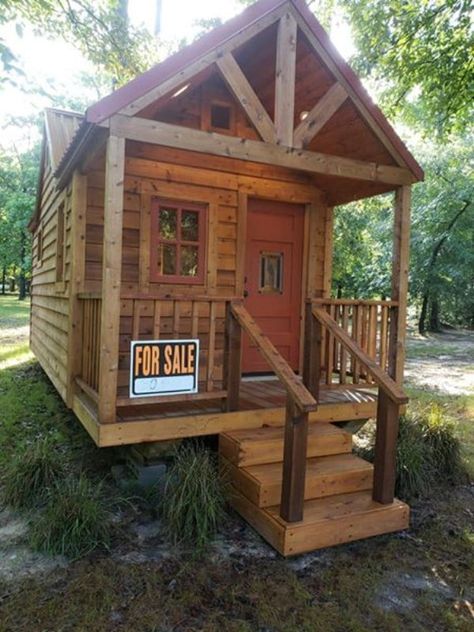 This Breathtaking Cedar Tiny House is a Steal at $28,500 - There are so many stunning rustic tiny houses on the market right now. But when you check out this one which is currently on sale for only $28,500, I think you'll agree that it looks to be one of the best deals you are going to encounter. All Black House Exterior, Black Brick House Exterior, Black Trim Exterior House, Rustic House Exterior, Small Rustic House, Rustic Tiny House, Shed Of The Year, White Exterior Houses, Tiny House Exterior