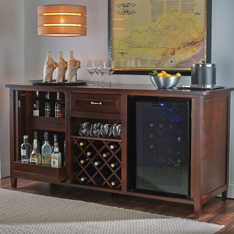 Bar Cabinet With Wine Refrigerator - Ideas on Foter Wine Credenza, Basement Bar Designs, Wine Coolers, Small Basements, Wine Refrigerator, Diy Bar, Room Deco, Basement Renovations, Contemporary House Design