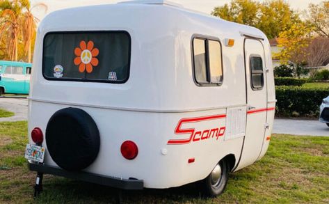 Scamp Trailers makes smaller campers for those who don't need to drag land yachts around behind them. This one from 1987 looks mighty nice! Small Campers For Sale, Pull Behind Campers, Scamp Camper, Scamp Trailer, Small Trailer, Small Campers, Fire Damage, Campers For Sale, Propane Tank