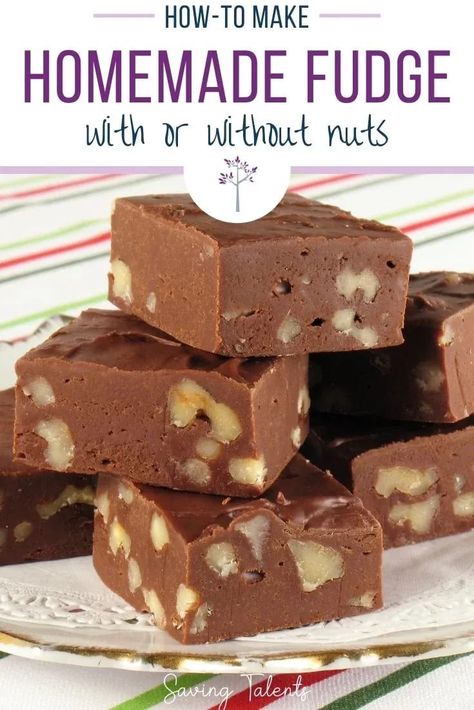 This yummy recipe for homemade fudge is a perfect Christmas treat! It has been passed down for generations in my family, and can be made with or without nuts. Fudge With Nuts Recipes, Nuts Recipes, Apple Pie Filling Recipes, Homemade Fudge Recipes, Fudge Recipes Chocolate, Pie Filling Recipes, Christmas Fudge, Delicious Hot Chocolate, Recipes Chocolate