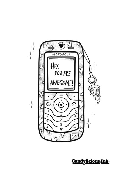 Cute Motorola phone with a message Available Tattoo Design ✨  Pizza Tattoo | Phone Tattoo | Tattoo Art | Switzerland Tattoo | Awesome | Glitter Phone | Aesthetic | Girl Vibes | Tattoo Ideas for Girls | Tattoo Flash | Small Tattoo   #motorola #phonetattoo #pozzatattoo #smalltattoo #freeflashtattoo #tattooideasforgirls #cutetattoos #cutetattooideas #pinkvibes #aesthetic #tattooinspiration #zurichtattoo #dotworktattoo Vibes Tattoo Ideas, Telephone Tattoo, Switzerland Tattoo, Aesthetic Girl Vibes, Phone Tattoo, Vibes Tattoo, Pizza Tattoo, Dotwork Tattoo, Motorola Phone