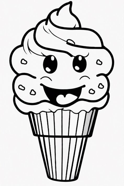 Get ready for creative fun with this adorable Smiling Cupcake coloring page! Perfect for kids and adults alike, this print showcases a cheerful cupcake with a heartwarming face, designed to bring joy to your coloring sessions. Whether you’re using vibrant markers or soothing colored pencils, this coloring sheet provides hours of entertainment. Enjoy a playful moment of relaxation and color in your favorite treats today! Fun and happy vibes await as you let your artistic talents shine! Cupcake Coloring Pages, Ice Cream Coloring Pages, Happy Eyes, Cute Smiley Face, Shading Techniques, Party Scene, Colouring Techniques, An Ice Cream, Cool Coloring Pages