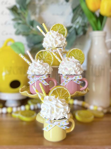 Fake Food Ideas, Mini Mugs For Tiered Tray, Faux Whipped Cream Mug Topper Diy, Marshmallow Decorations, Fake Bake Diy, Christmas Sundaes, Ice Cream Cone Diy, Food Props Diy, Faux Whipped Cream Mug Topper