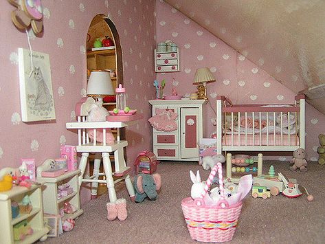 Explore fairyina3's photos on Flickr. fairyina3 has uploaded 199 photos to Flickr. Dollhouse Nursery Ideas, Attic Nursery, Dollhouse Nursery, Baby Doll Nursery, Baby Barbie, Dollhouse Bedroom, Doll House Plans, Mini Doll House, Doll House Crafts