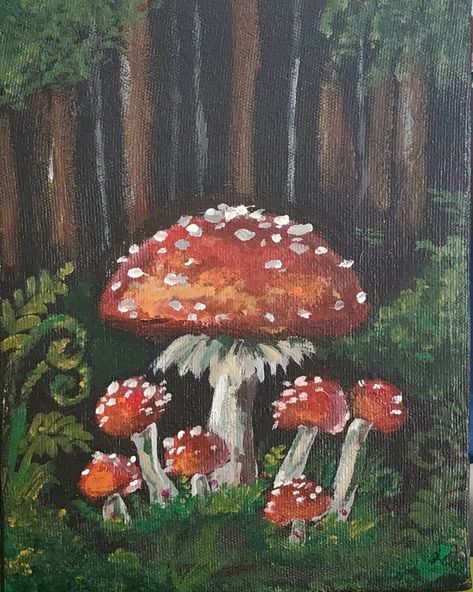 Month Drawing Challenge, Ladies Paint Night, Canvas Paintings Ideas, Painting Mushrooms, Gothic Forest, Acrylic Paint Canvas, Stain Glass Window Art, Sip And Paint, Glass Window Art