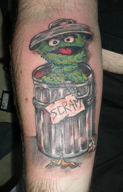 oscar the grouch images | OSCAR THE GROUCH – Tattoo Picture at CheckoutMyInk.com Oscar Tattoo, Street Tattoos, Daniel Tattoo, Sesame Street Oscar, Nerdy Tattoos, Modern Watercolor Art, Street Tattoo, Canvas Art Quotes, Amazing Tattoos