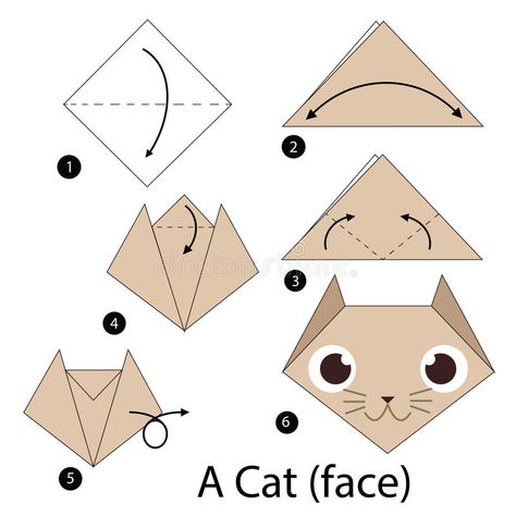 Instrucciones paso a paso cómo hacer papiroflexia un gato stock de ilustración Origami Cat Tutorial, Origami Cat Face, Origami Easy Step By Step, Origami Tutorial Easy, Origami Step By Step, Tutorial Origami, Kids Origami, Origami Envelope, Cute Origami