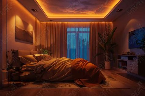 35 LED Strip Ideas for the Bedroom (2024) - LEDYi Lighting Living Room Strip Lighting, Indirect Lighting Bedroom, Led Strip Ideas, Led Strip Lighting Ideas Bedroom, Strip Lights Bedroom, Ambient Lighting Bedroom, Led Lights Strip Ideas, Bedroom Mood Lighting, Led Strip Lights Bedroom