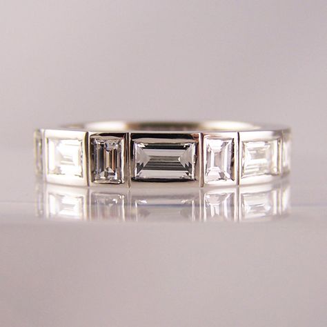 horizontally & vertically set baguette cut diamond band - Ring Jewellery Sideways Baguette Eternity Band, Gems Rings, Baguette Eternity Ring, Unusual Engagement Rings, Gold Finger Rings, Diamond Ring Princess Cut, Jewellery Diamond, Eternity Rings, Real Gold Jewelry