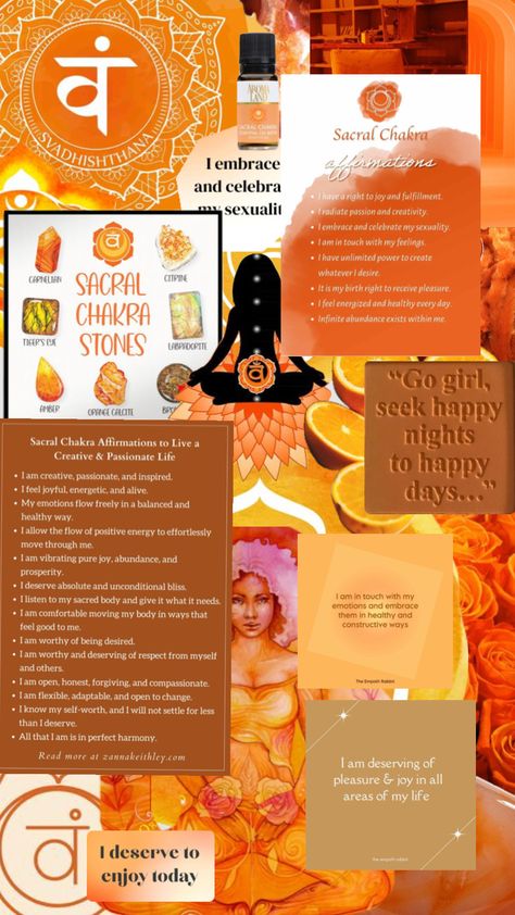 #sacralchakra #sacral #orangeaesthetic #chakras #wellnessaesthetic Chakra Aesthetic, Sacral Chakra Affirmation, Sacral Chakra Healing, Chakra Affirmations, Orange Calcite, Orange Aesthetic, Sacral Chakra, Chakra Healing, I Am Happy