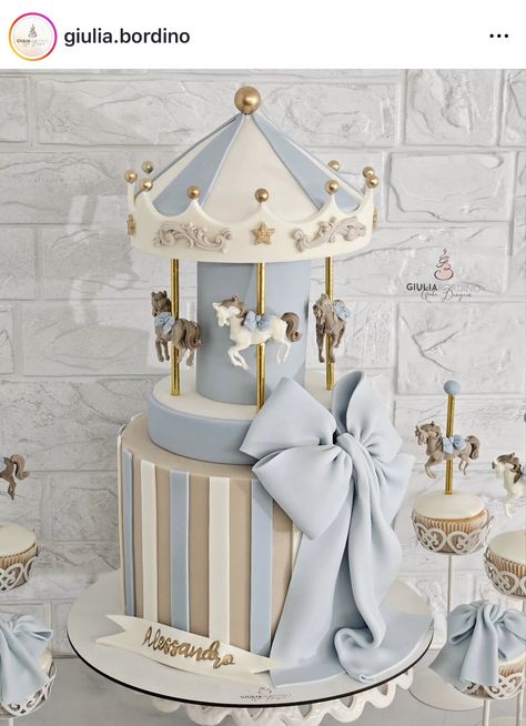 Parisian Baby Showers, Carousel Birthday Parties, Unique Diaper Cakes, 2nd Birthday Party For Boys, Carousel Cake, Carousel Birthday, Idee Babyshower, Baby Shower Cakes For Boys, Baptism Cake