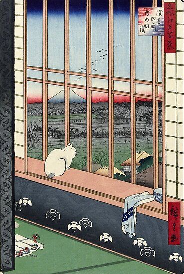 Utagawa Hiroshige Japanese Woodblock Cat Print • Millions of unique designs by independent artists. Find your thing. Hiroshige Japanese Prints, Van Gogh Wall Art, Japanese Poster Design, Japanese Typography, Utagawa Hiroshige, Mary Cassatt, Matchbox Art, Japanese Wall Art, Japanese Cat