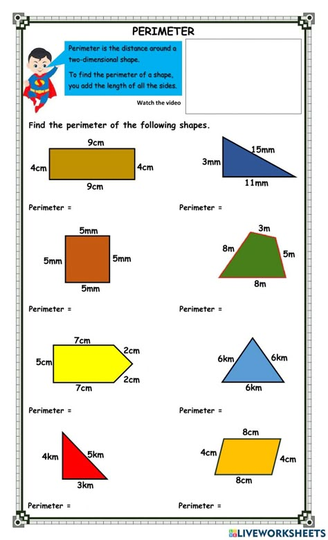 Perimeter 3rd Grade, Grade 6 Math Worksheets, Grade 5 Math Worksheets, Area And Perimeter Worksheets, Area Worksheets, Find The Perimeter, Perimeter Worksheets, Grade 6 Math, Maths Area