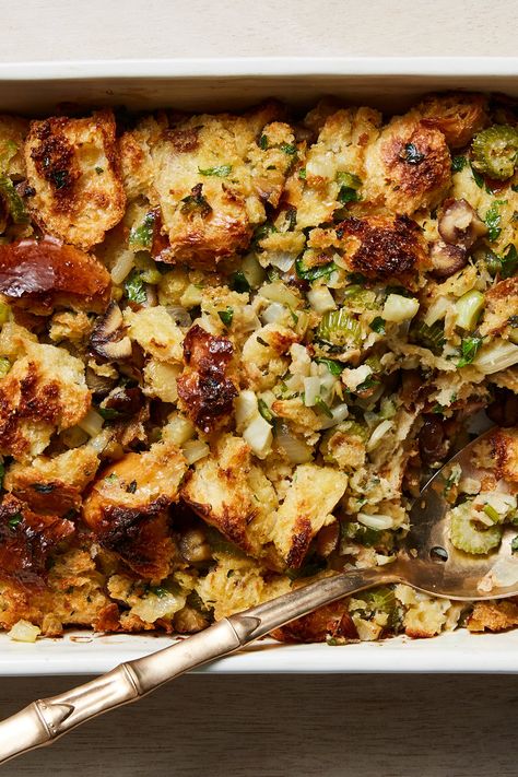 How To Make Stuffing, Cornbread Stuffing Recipes, Chestnut Stuffing, Thanksgiving Stuffing Recipes, Traditional Thanksgiving, Thanksgiving Stuffing, Roasted Chestnuts, Thanksgiving Dishes, Nyt Cooking