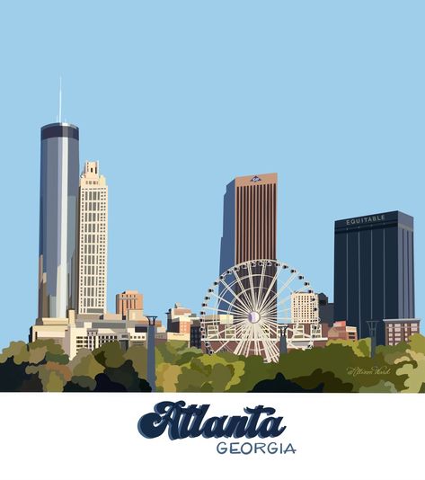 Atlanta Skyline Wall Art Print Wall Decor ATL Big - Etsy Corner Drawing, Atlanta Skyline, City Vector, Athens Ga, Pattern Inspiration, Place To Live, Print Wall Decor, Art Print Wall, City Skyline