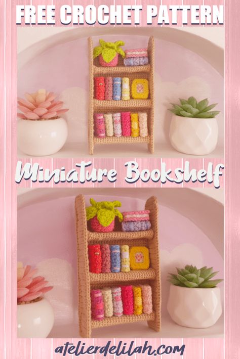 Crochet Gift Patterns Free, Miniature Bookshelf, Crochet Furniture, Wooden Craft Sticks, Quick Crochet Patterns, Crochet Lovers, Crochet Books, Quick Crochet, Diy Crochet Projects