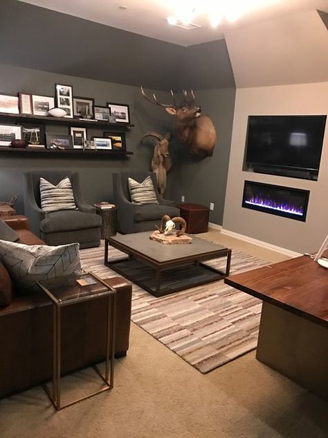 Rustic Luxe Man Cave - Rustic - Home Office - Dallas - by Bolen Designs | Houzz Western Man Cave, Men Cave Ideas Room, Small Bedroom Men, Man Cave Couch, Sports Room Man Cave, Man Cave Ideas Room, Man Cave Rustic, Small Man Cave, Modern Man Cave