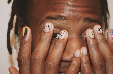 Celebrity Nails Trends, Mens Manicure, Purple Nail Art, Mens Nails, Celebrity Nails, Minimal Nails, Asap Rocky, Nail Swag, Yellow Nails