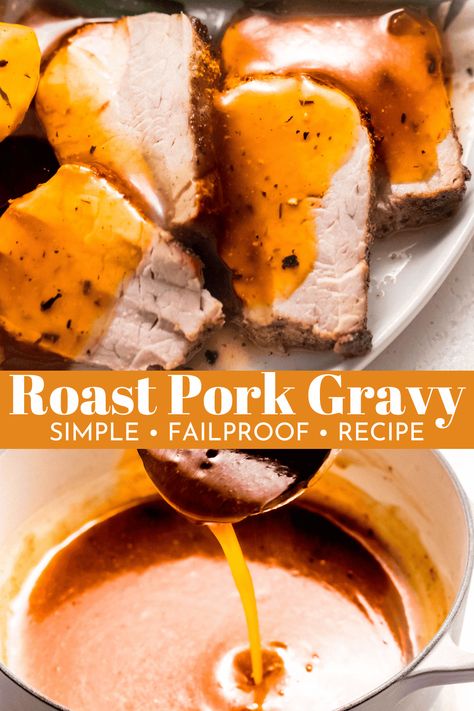 The secret to irresistible pork dinners? It’s this simple Roast Pork Gravy! Made with or without pork drippings and everyday seasonings, it’s a luxurious sauce that’ll add a gourmet touch to your weeknight meals. Homemade Pork Gravy, Pork Loin Gravy Recipes, Gravy For Pork, Easy Pork Gravy Recipe, Pork Roast Gravy From Drippings, Pork Gravy Without Drippings, Pork Roast Sauce, Roast Pork Gravy Recipe, Gravy For Pork Roast