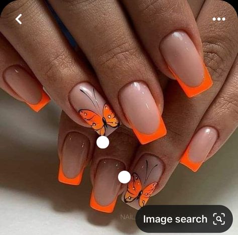 Orange Nail Art, Smart Nails, Butterfly Nail Designs, Orange Nail Designs, French Manicure Nails, Fancy Nails Designs, Her Nails, Glow Nails, Butterfly Nail