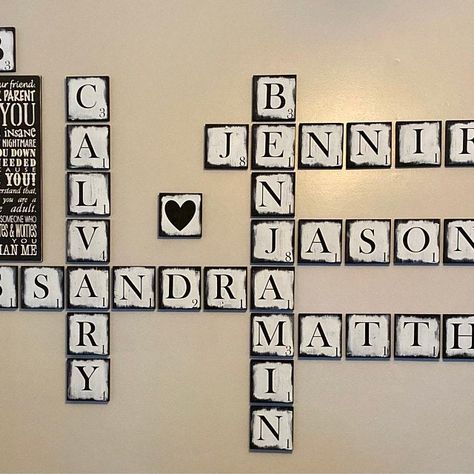 Jennifer loved their purchase from DesignsByGriffis Wall Art Farmhouse Style, Important Dates Sign, Large Scrabble Tiles, Scrabble Wall Art, Wall Groupings, Scrabble Wall, Wood Tiles, Family Wood Signs, Anniversary Sign