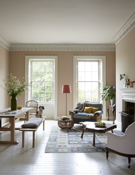 Dead Salmon Farrow And Ball, Dead Salmon, Farrow And Ball Paint, Farrow And Ball, Hotel Interiors, A Living Room, Family Living, House Inspiration, Interior Inspiration