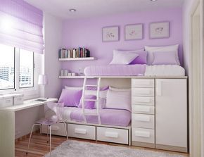 Cute Purple Wall Decoration and White Bedroom Furniture The Importance of Bedroom Furniture within the Teens Bedroom Girls Bedroom Sets, Modern Bunk Beds, Girls Bedroom Furniture, Kids Bunk Beds, Girl Bedroom Designs, Small Room Design, Purple Walls