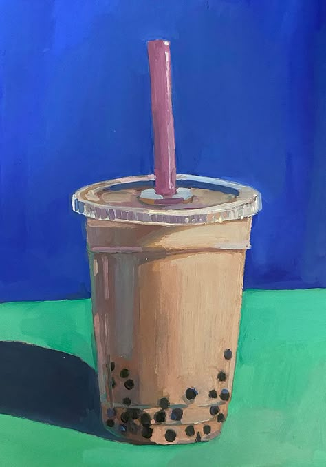 Boba New Mommy, Food Painting, Gouache Art, Arte Inspo, Painting Art Projects, Wood Panel, Birch Wood, Oil Pastel, Original Oil Painting