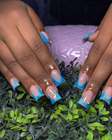 Blue Duck Nails Acrylic, Blue Bottom Nails, Blue Camo Nails, Short Jelly Nails, Blue Duck Nails, Baby Blue Acrylic Nails, Blue And White Nails, Makeup Nails Designs, Teal Nails