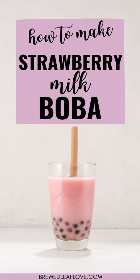 Milk Boba Tea Recipe, Strawberry Boba Tea Recipe, How To Make Boba Tea, Strawberry Bubble Tea Recipe, Strawberry Milk Tea Recipe, Strawberry Milk Boba, Milk Boba Tea, Homemade Strawberry Syrup, Boba Tea Recipe