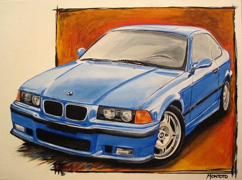 Bmw E60 Drawing, Bmw E36 Painting, Bmw E30 Painting, Bmw Car Drawing, Bmw E30 M3 Drawing, Bmw E30 Drawing Sketch, Blue Bmw, English Books, Bmw Art