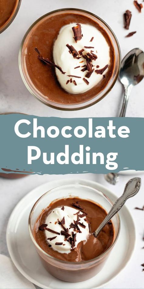 Skip the store-bought mix and make chocolate pudding from scratch instead! It's richer, creamier, and more flavorful. Plus, it only requires a few simple ingredients! Chocolate Pudding From Scratch, Cornstarch Pudding, Fall Desserts Thanksgiving, Chocolate Banana Pudding, Pudding From Scratch, Easy Chocolate Pudding, Chocolate Pudding Recipe, Easy Pudding Recipes, Homemade Chocolate Pudding